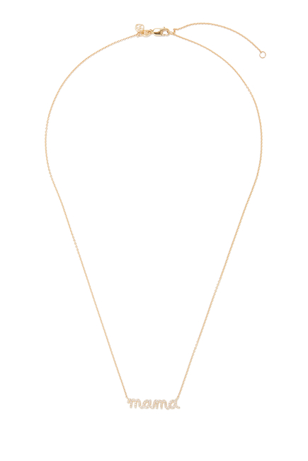 Mama Script Necklace, 14k Yellow Gold & Diamonds