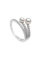 Sleek Ring, 18k White Gold, Diamonds & Akoya Pearls