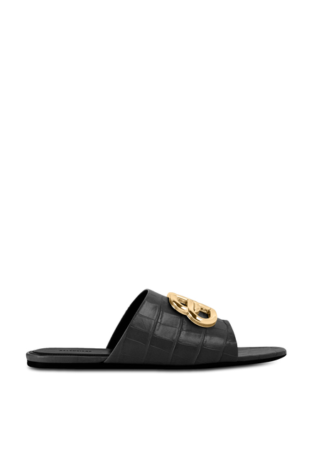 Balenciaga Oval BB Croc-Embossed Slide Sandals