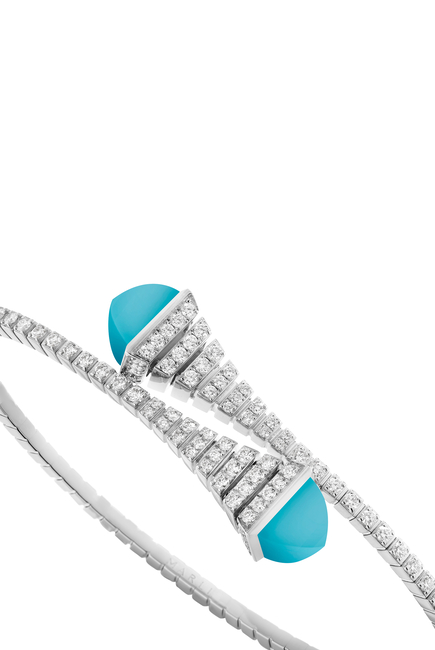 Cleo Slim Bangle, 18k White Gold with Turquoise & Diamonds