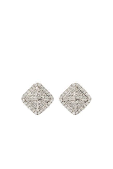 Cleo Pyramid Stud Earrings, 18k White Gold with Full Diamonds