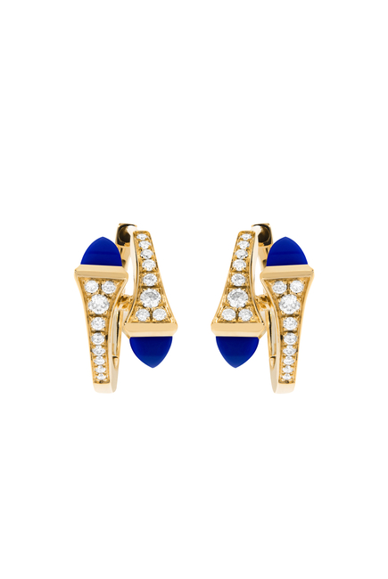 Cleo Diamond Huggie Earrings, 18k Yellow Gold & Lapis Lazuli