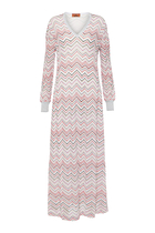 Zigzag Knit V-Neck Long Dress