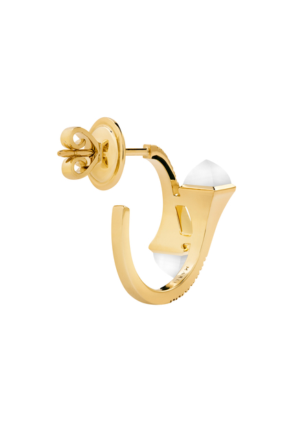 Cleo Open Hoop Earringss, 18k Yellow Gold, White Agate & Diamonds