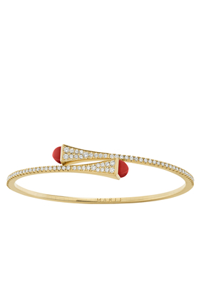 Cleo  Slim Bangle, 18k Yellow Gold with Red Coral & Diamonds