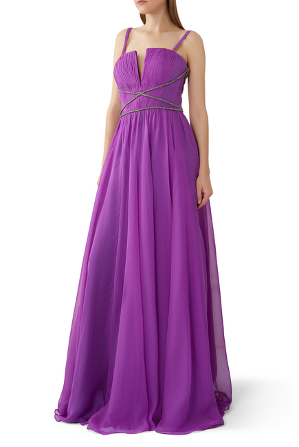Strapless Pleated Chiffon Gown