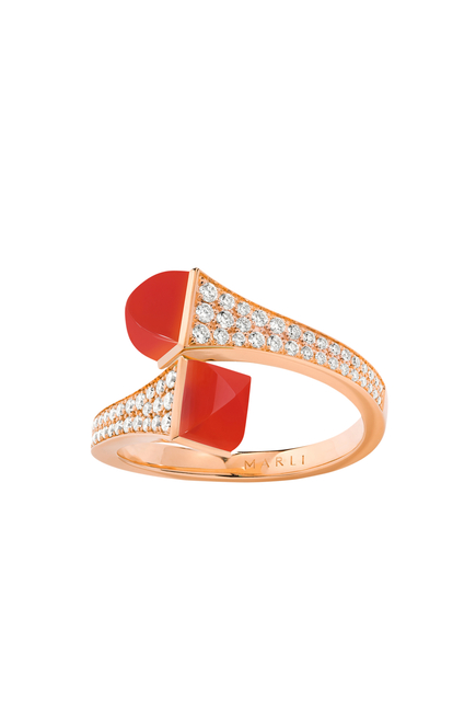 Cleo Midi Ring, 18k Rose Gold, Red Agate & Diamonds