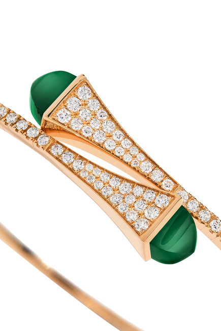 Cleo Midi Bangle, 18k Pink Gold with Green Agate & Diamonds