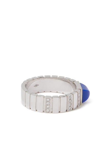 Cleo 2 Link Ring, 18k White Gold with Lapis Lazuli & Diamonds
