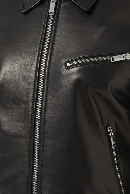 Back Knit Intarsia Leather Jacket