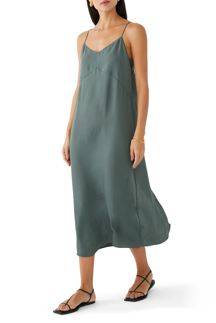 Twill Slip Midi Dress