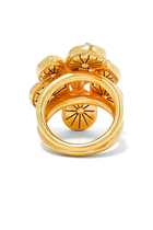 Mini Cabochons Flower Ring, 24k Gold-Plated Brass & Rock Crystals