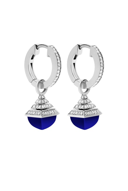 Cleo Mini Rev Drop Earrings, 18k White Gold Lapis Lazuli & Diamonds
