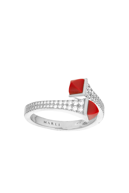 Buy Marli Cleo Slim Ring, 18k White Gold Red Coral & Diamonds for Womens