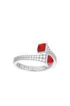 Cleo Slim Ring, 18k White Gold Red Coral & Diamonds