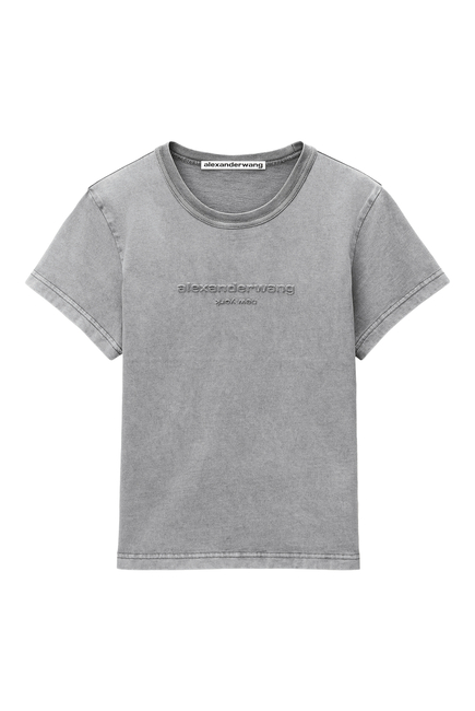 Acid Wash Logo-Embossed Shrunken T-Shirt