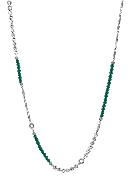Multi-Chain Beaded Necklace, Sterling Silver & Green Onyx