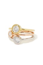 Three Toned Solitaire Ring Set, 14k Vermeil on Sterling Silver & Cubic Zirconia