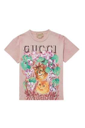Cat Print Cotton Jersey T-Shirt