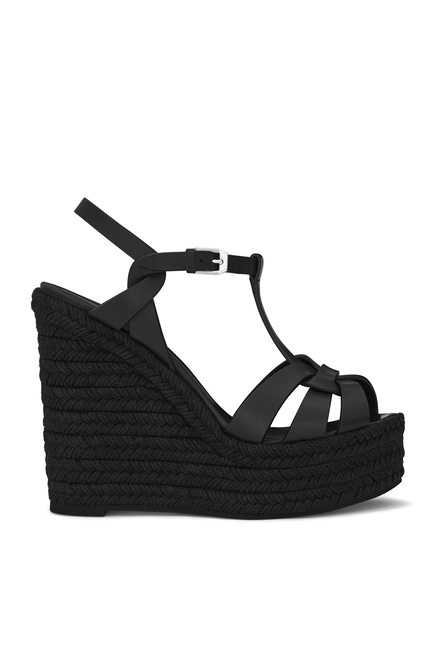 Saint Laurent Tribute Espadrilles Wedge in Smooth Leather