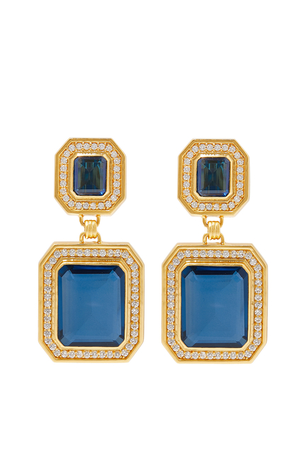 Jennifer Pacifique Earrings, 24k Gold Micron Plated Brass & Sapphire Quartz & Crystal Quartz