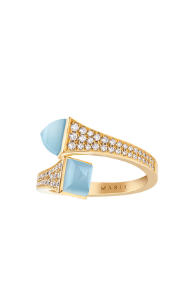 Cleo Midi Ring, 18k Pink Gold with Blue Chalcedony & Diamonds