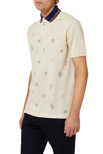 Gucci Symbols Embroidered Cotton Polo Shirt