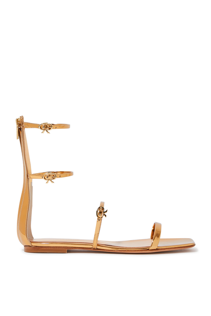 Ribbon Downtown Multi Strap Metallic Leather Sandals