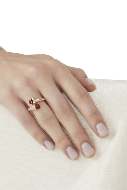 Cleo Midi Ring, 18k Rose Gold, Red Agate & Diamonds
