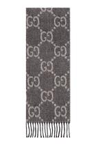 GG Jacquard Pattern Knit Scarf with Tassles
