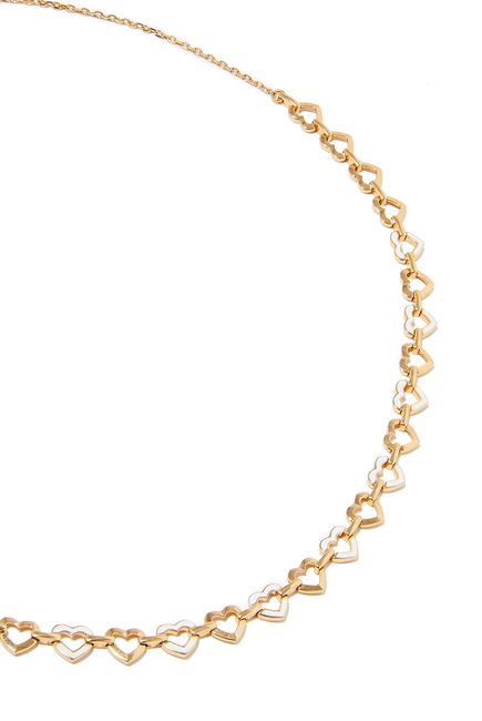 Heart Chain Necklace, 18k Yellow Gold & White Enamel