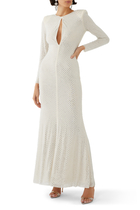 Cream Rhinestone Keyhole Maxi Dress