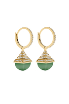 Cleo  Mini Rev Drop Earrings, 18k Yellow Gold with Green Agate & Diamonds