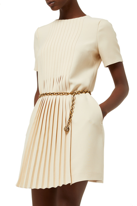 Pleated Dress with Chain Belt