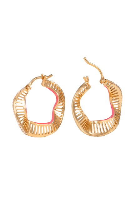 Waves Size 2 Hoops, 18k Yellow Gold with Diamonds & Enamel