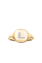 L Mini Pinky Ring, 18K Yellow Gold & Diamonds