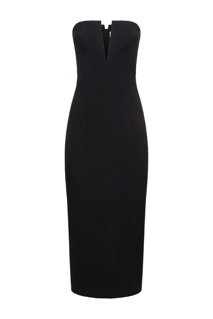 Strapless Stretch Wool Silk Midi Dress