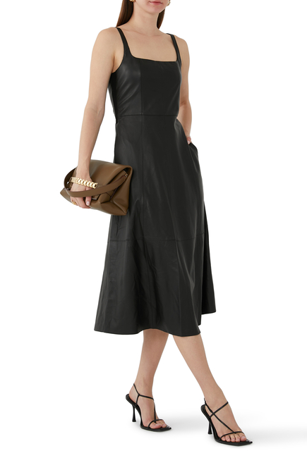 Square-Neckline Leather Dress