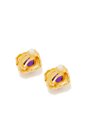 Antonia Stud Earrings, 24k Gold-Plated Brass & Quartz