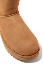 (BEST SELLER) MINI BAILEY BOW II SLIP ON LOW ANKLE BOOTS IN SUEDE WITH SHEEPSKIN INSOLE AND LINING WITH BUTTON DETAIL:Brown :10