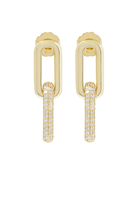 Pave Interlocking Oval Link Drop Earrings, Gold-Plated Brass & Cubic Zirconia