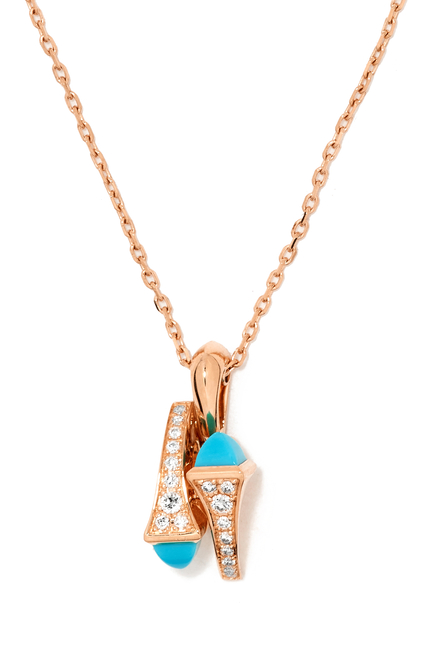 Cleo Huggie Pendant, 18k Rose Gold with Turquoise & Diamonds