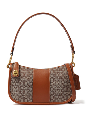 COACH Mini Signature 20 Jacquard And Leather Swinger Bag in Brown