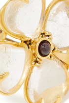 Clover Brooch, 24k Gold-Plated Brass with Rock Crystal & Garnet