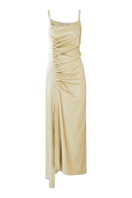 Button Embellished Ruched Maxi Dress