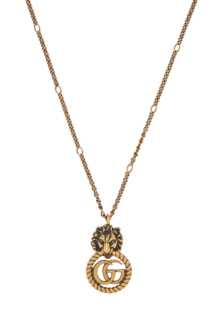 Lion Head Necklace With Double G