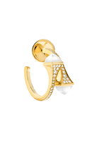 Cleo Open Hoop Earringss, 18k Yellow Gold, White Agate & Diamonds