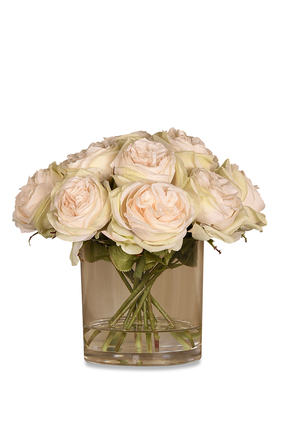 Large Rose Arrangement in Glass Vase