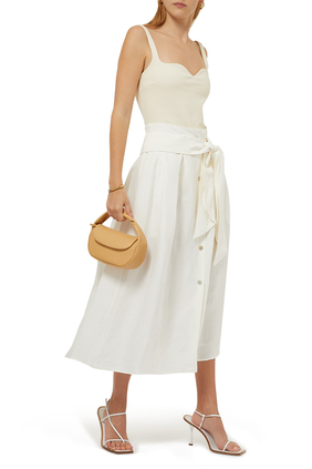 Belted Button Front Skirt