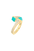 Cleo  Slim Ring, 18k Yellow Gold with Blue Chalcedony & Diamonds
